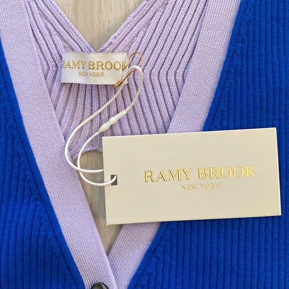 Ramy Brook Aiyana Colorblock Crop Tank Top Sweater XS in sample color cobalt blu - Picture 8 of 11